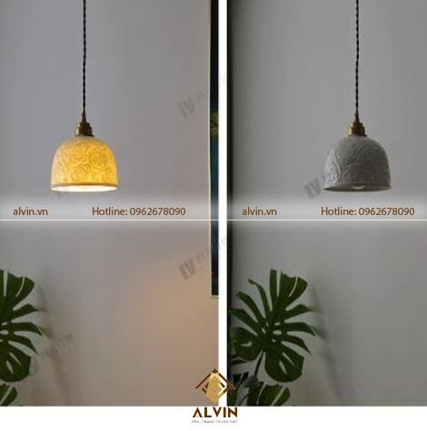 Đèn thả chất liệu gốm cổ điển, hoa văn tinh sảo